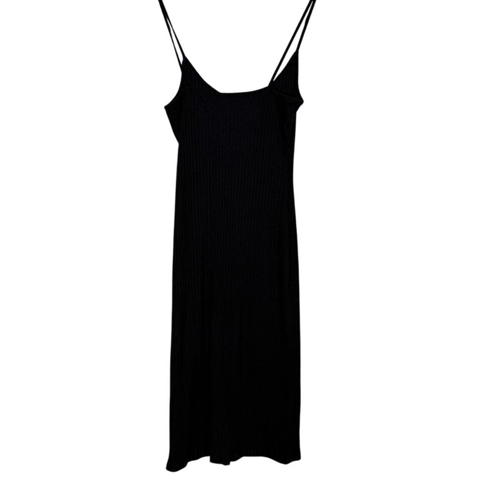ZARA Ribbed Bodycon Midi Dress Strappy Stretch Slim Round Neck M Black #3472 - Picture 15 of 15